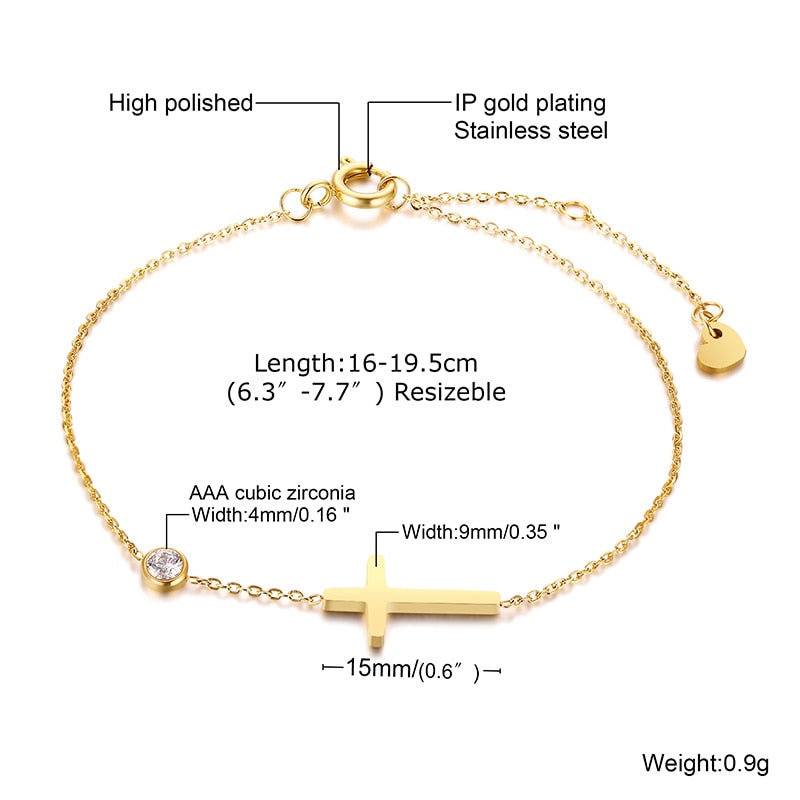 Ultra Thin Chain Link Cross Bracelet Stainless Steel Women's Adjustable Link Stacked Layered Chain Bracelets