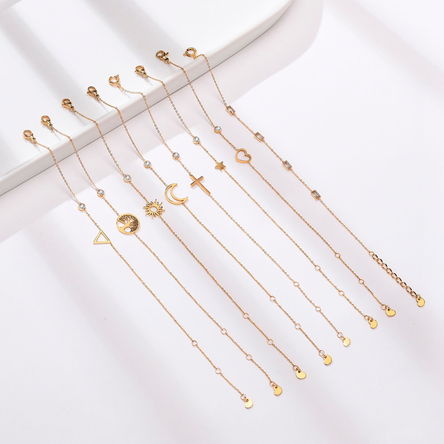 Ultra Thin Chain Link Cross Bracelet Stainless Steel Women's Adjustable Link Stacked Layered Chain Bracelets