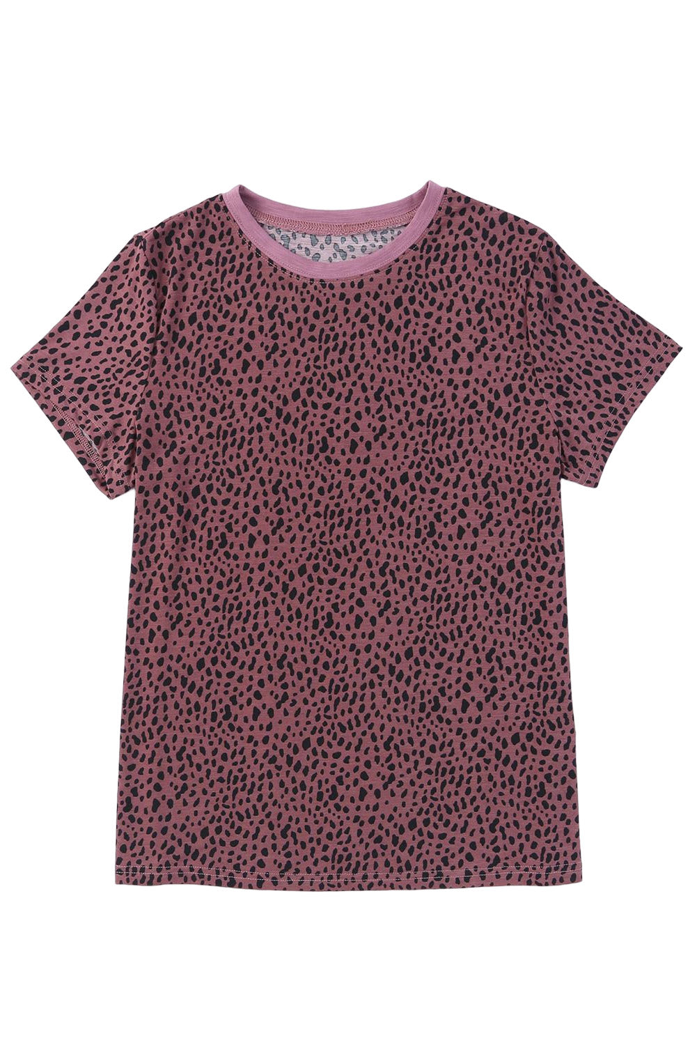 Grey Cheetah Print Casual Crew Neck T Shirt