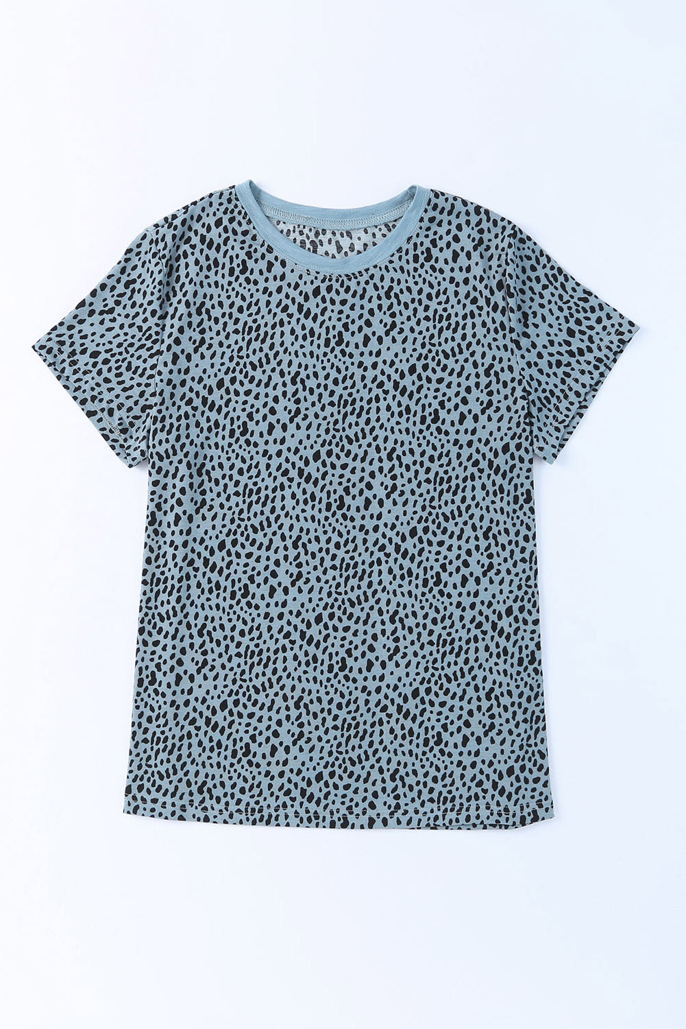 Grey Cheetah Print Casual Crew Neck T Shirt