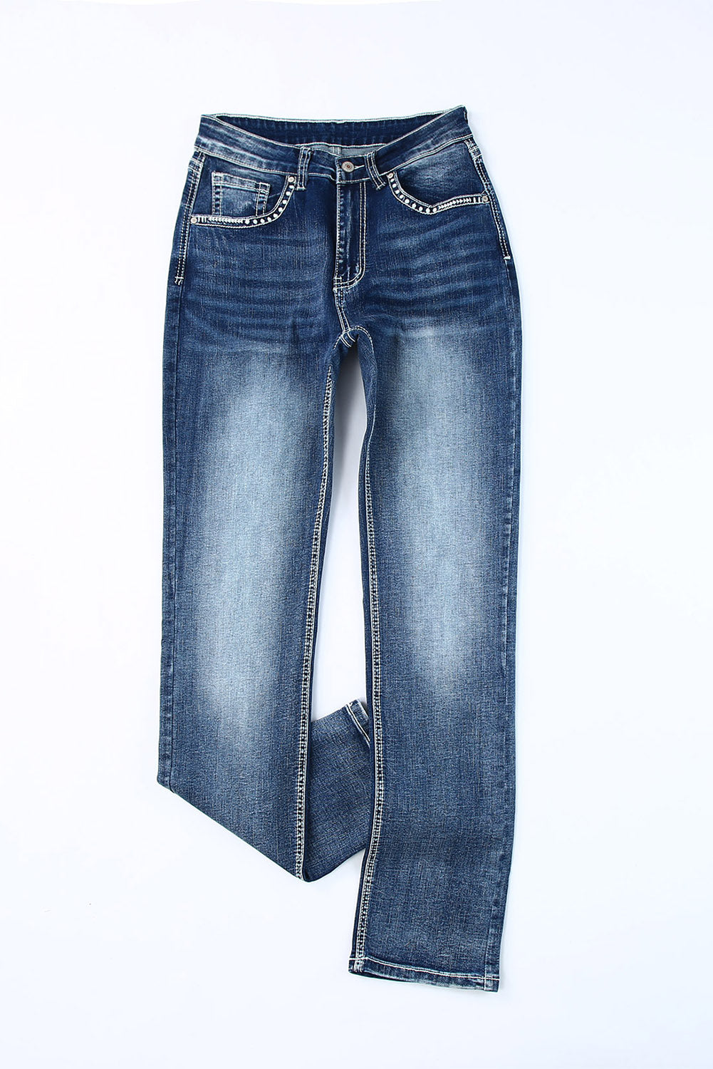 Light Blue Casual Embroidered Animal Straight Leg Jeans