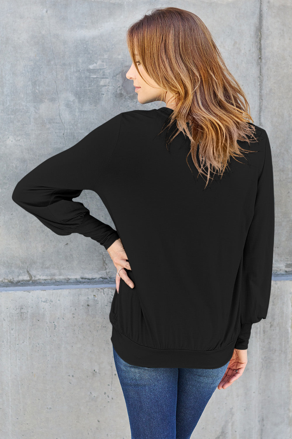 Basic Bae Full Size V-Neck Lantern Sleeve Top