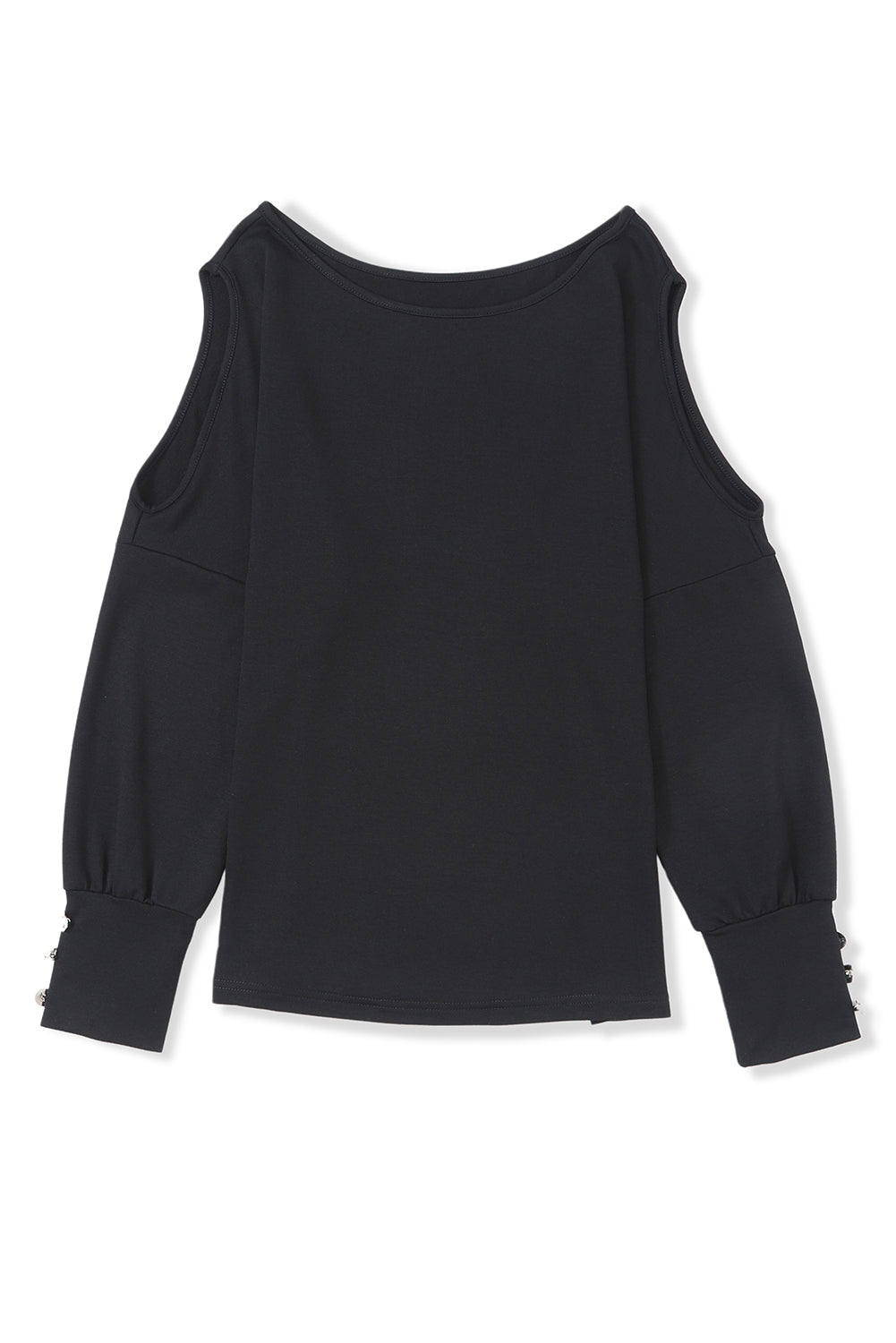 Black Boat Neck Asymmetric Cut Out Long Sleeve Top