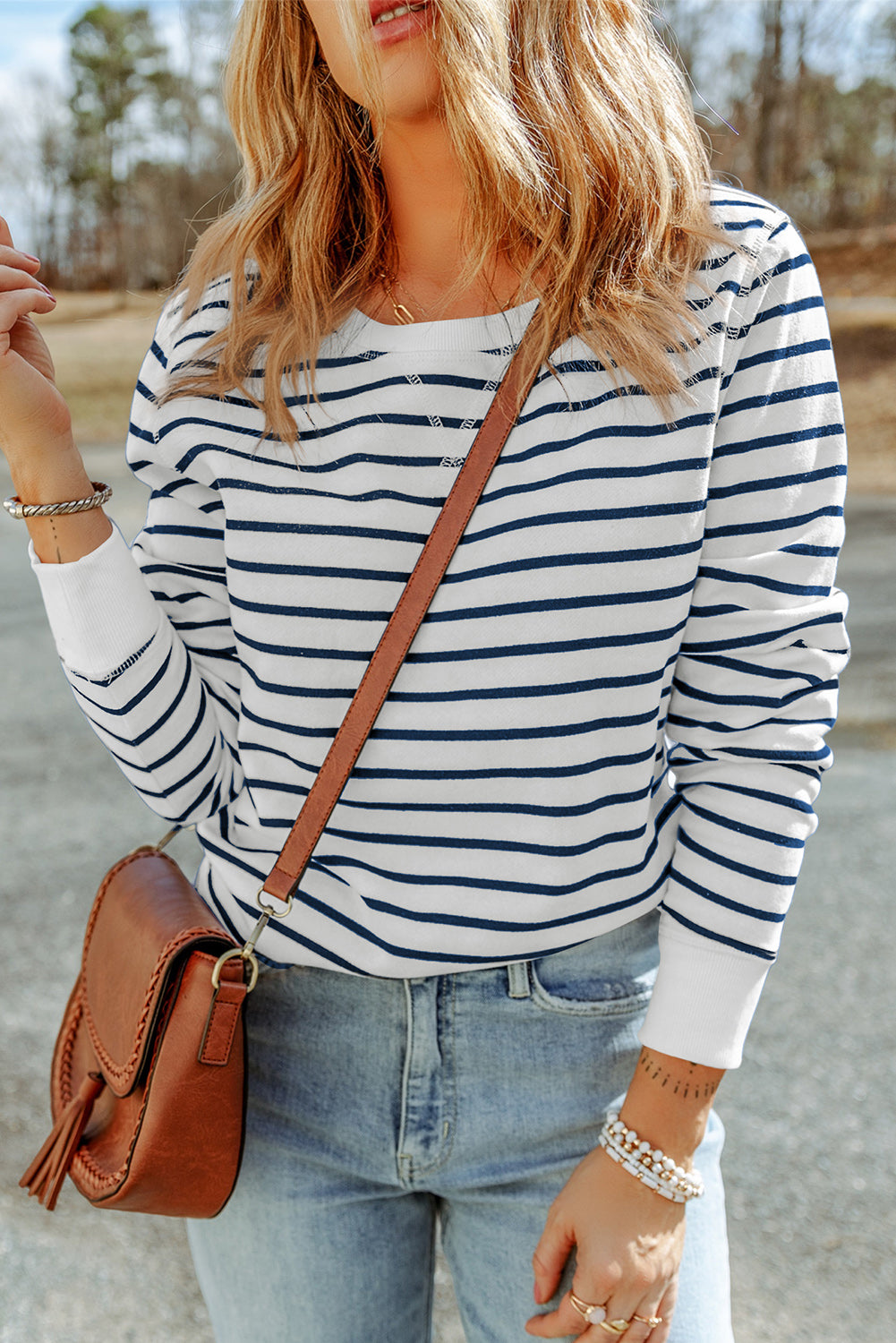 Striped Print Casual Long Sleeve Pullover Top