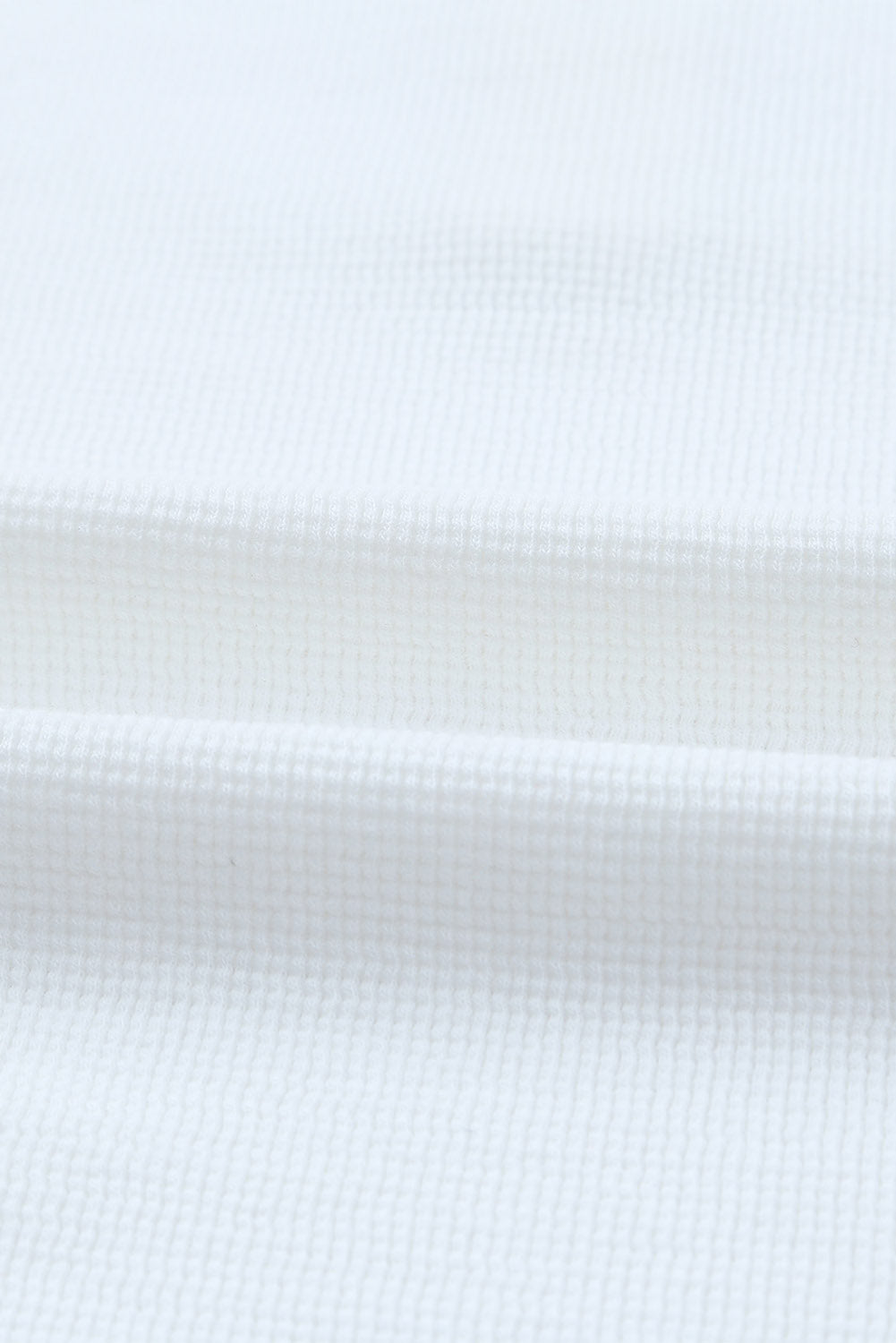 White Casual Waffle Button Front Knit Henley Top