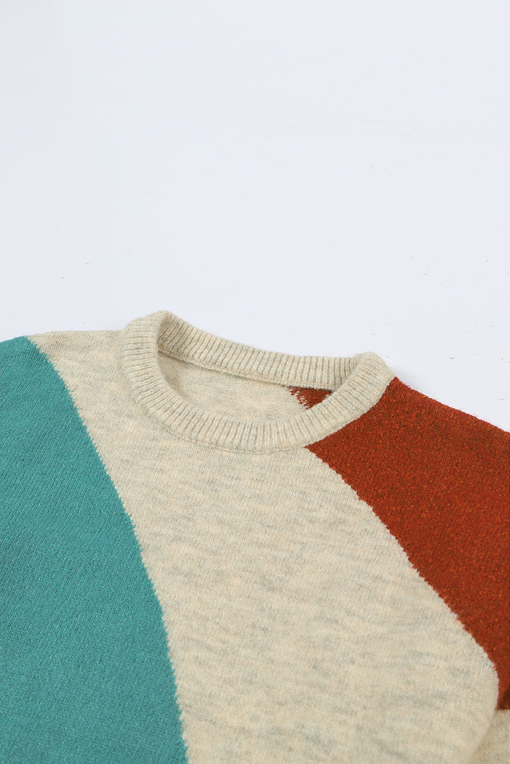 Gray Colorblock Ribbed Trim Round Neck Sweater