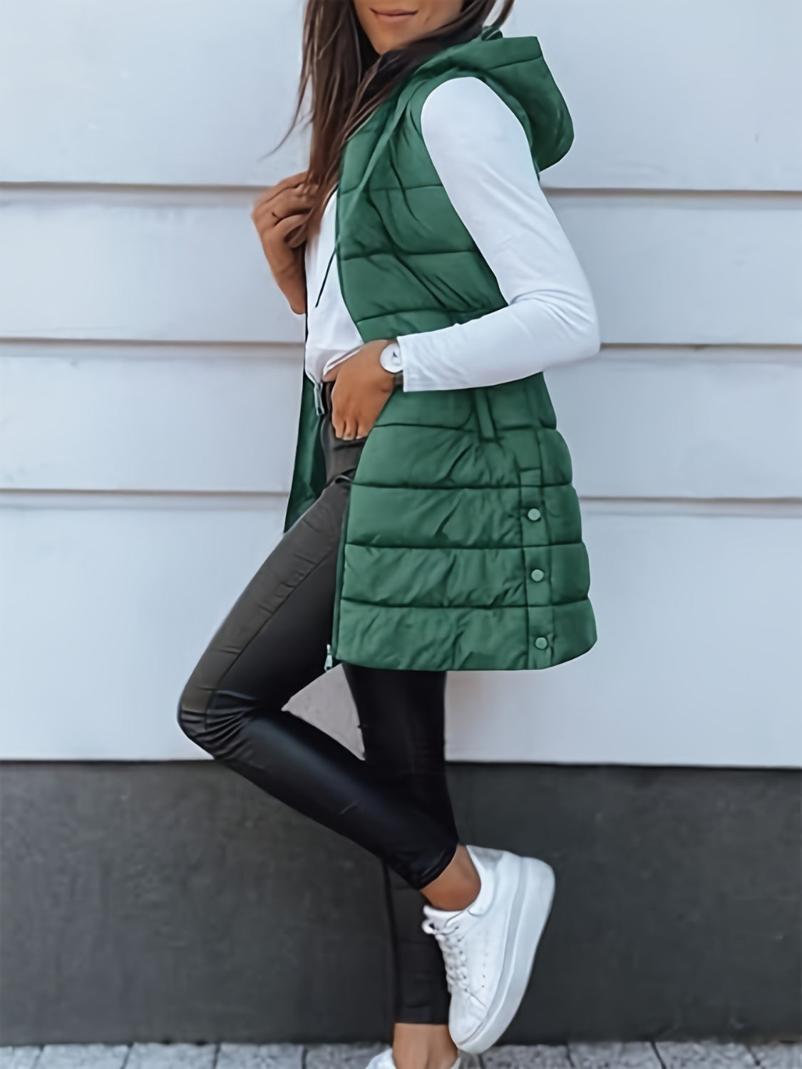 Plus Size Zip Up Hooded Vest Coat