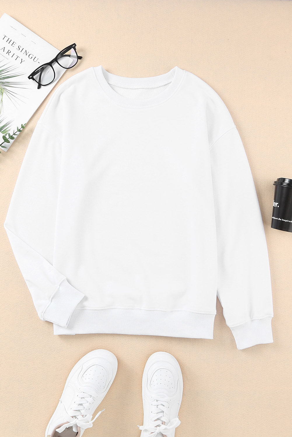 Red Plain Comfy Crew Neck Pullover Sweatshirt