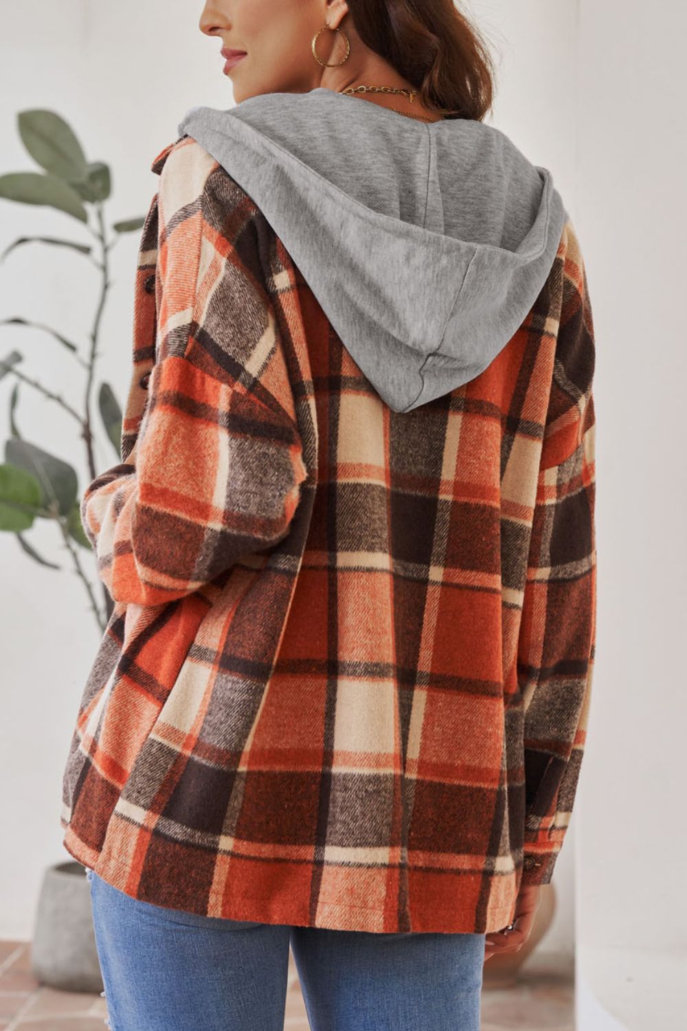 Plaid Button Up Hooded Shacket