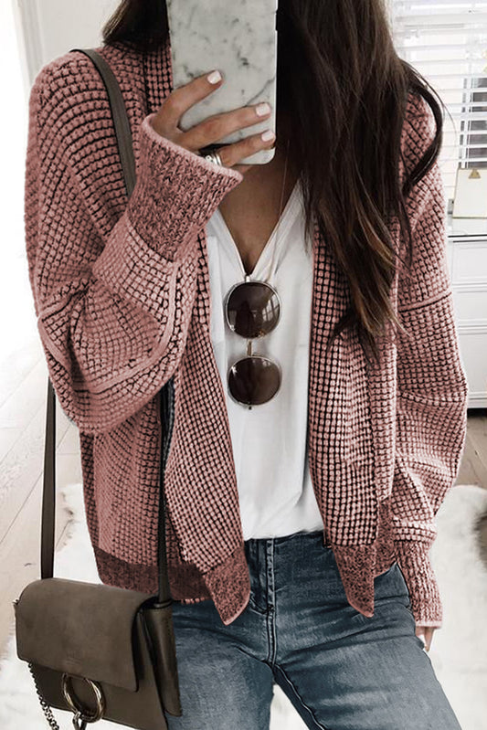 Grey Gingham Contrast Trim Open Front Cardigan