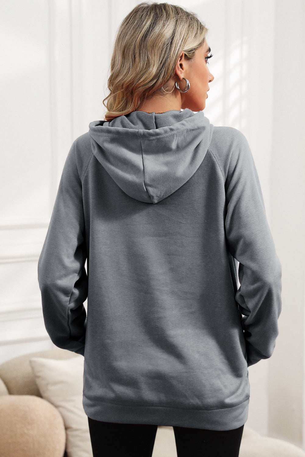 Gray Mineral Washed Kangaroo Pocket Drawstring Hoodie