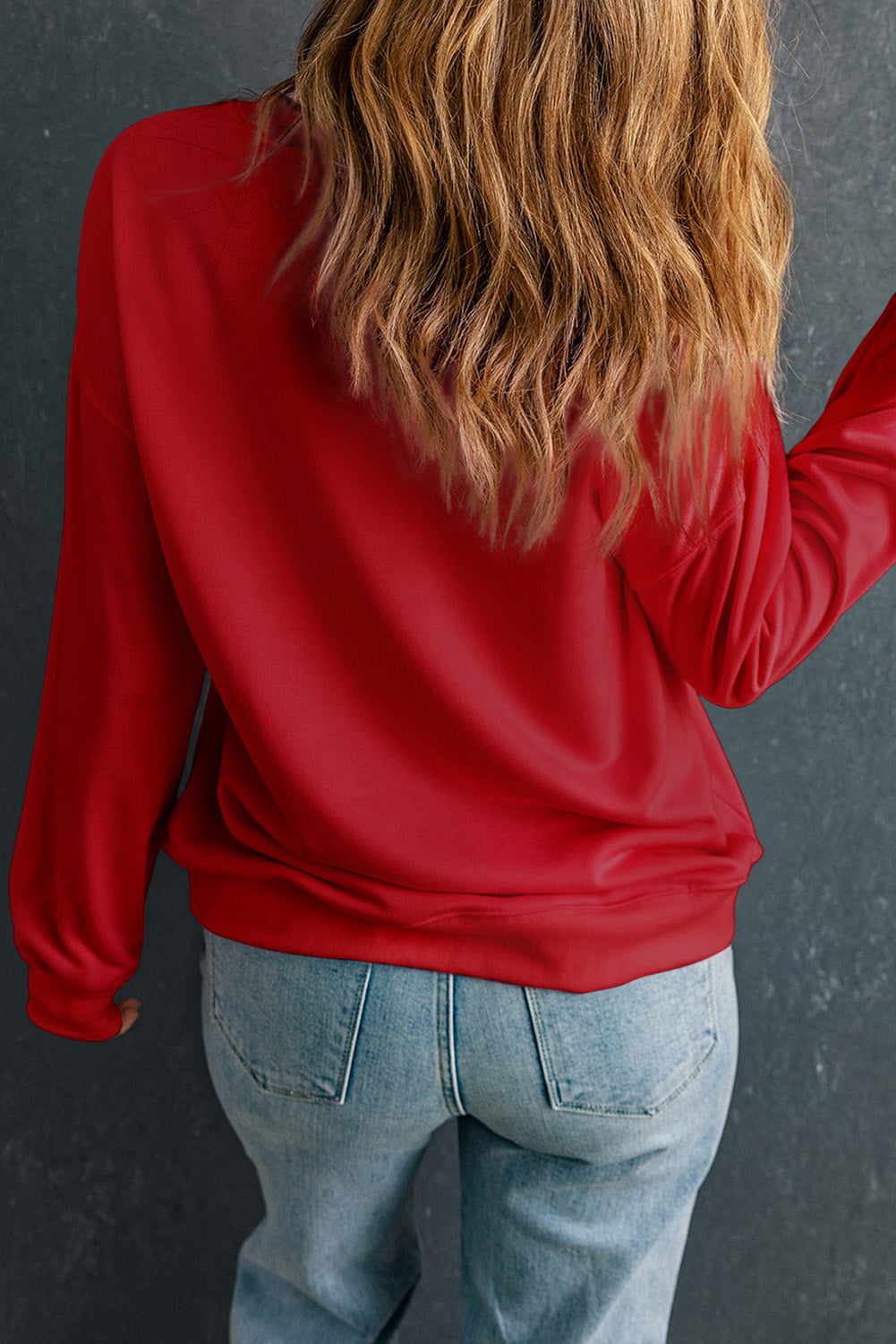 Red Plain Comfy Crew Neck Pullover Sweatshirt