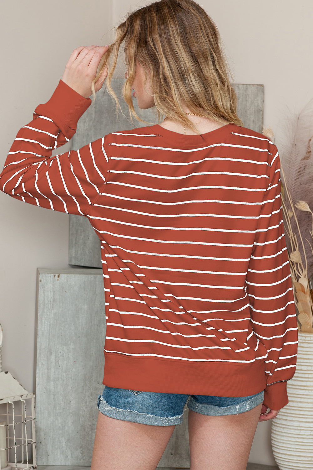 Striped Print Casual Long Sleeve Pullover Top