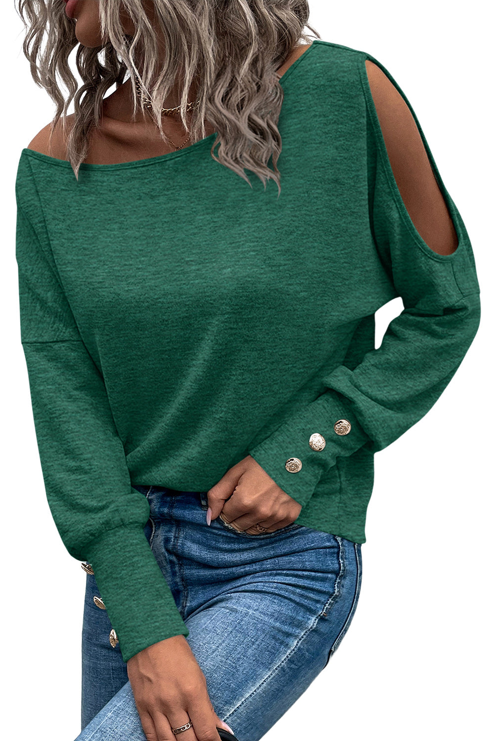 Black Boat Neck Asymmetric Cut Out Long Sleeve Top