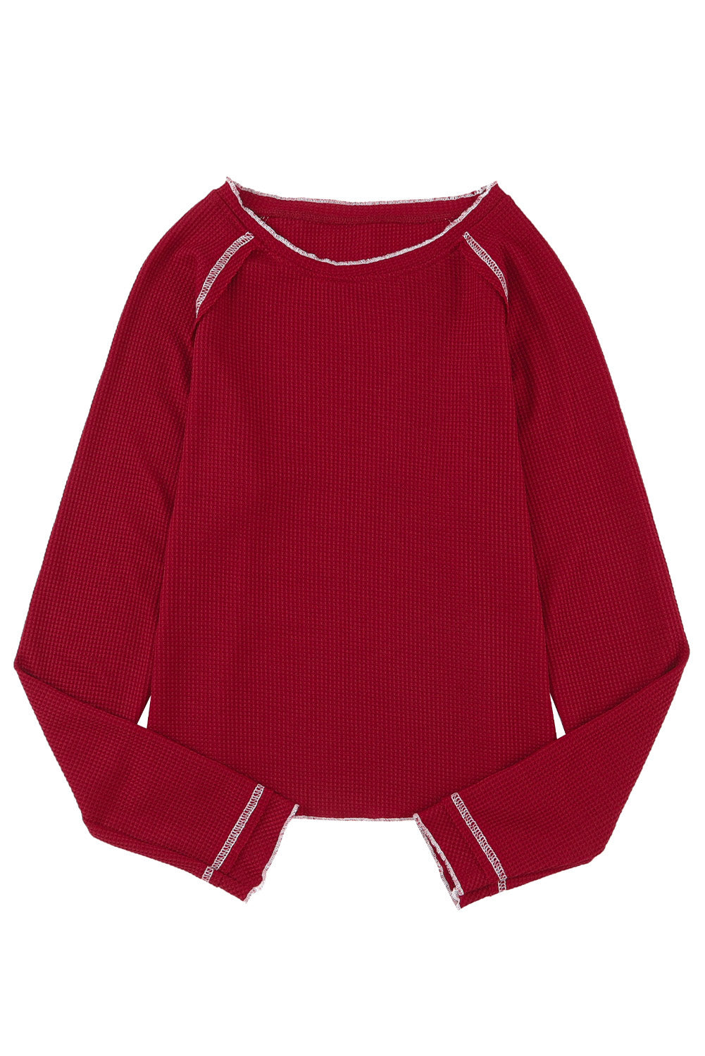 Blue Exposed Seam Textured Pullover Long Sleeve Top
