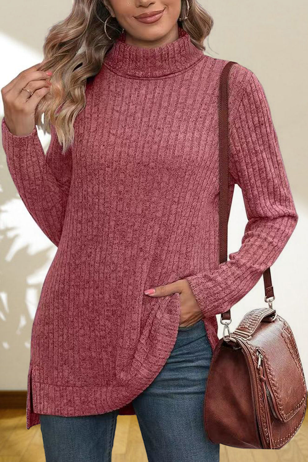 Turtleneck High Low Top