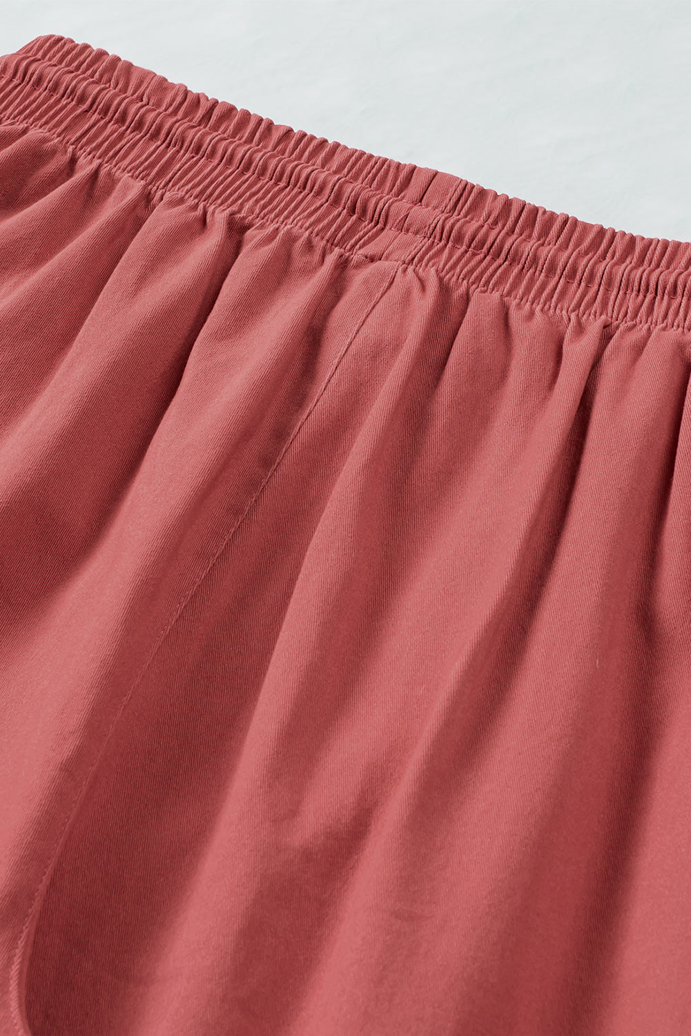 Red Solid Color Drawstring High Waisted Pants with Pockets