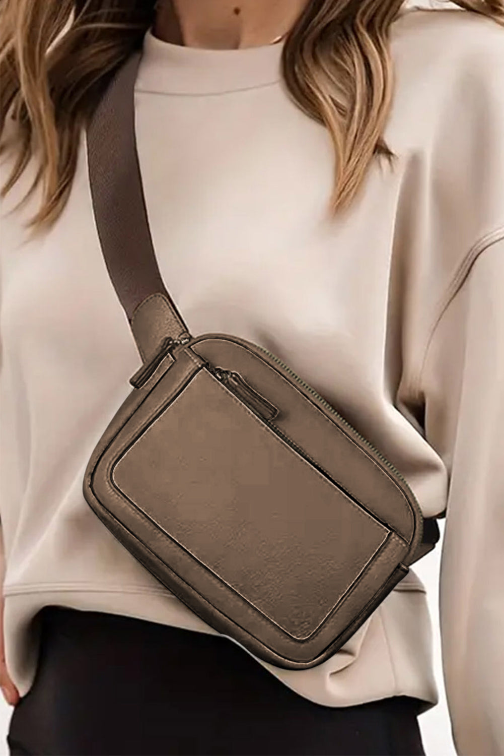 Desert Palm Minimalist Multi-zipped Crossbody Bag