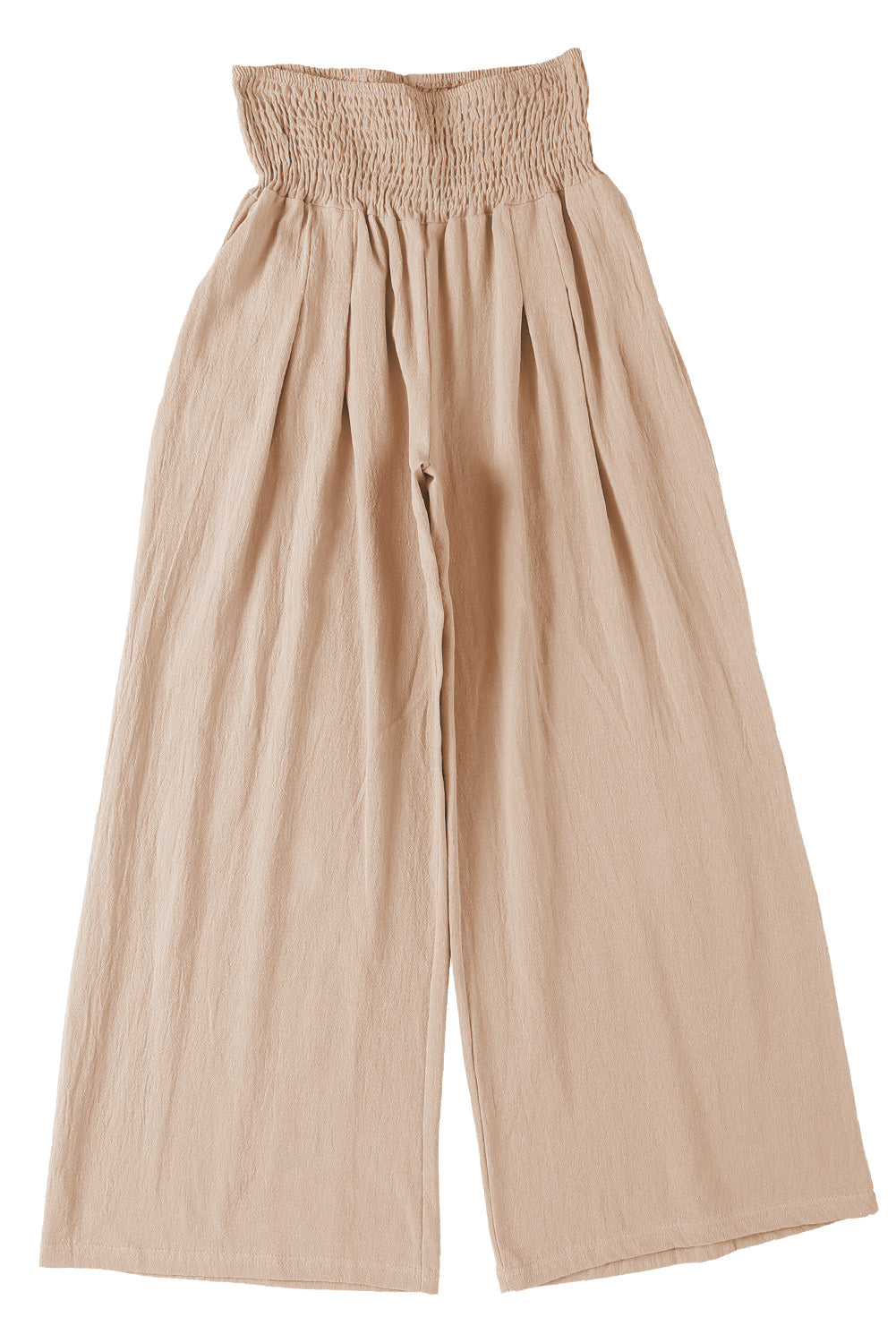 Khaki Smocked Wide Waistband High Waist Wide Leg Pants