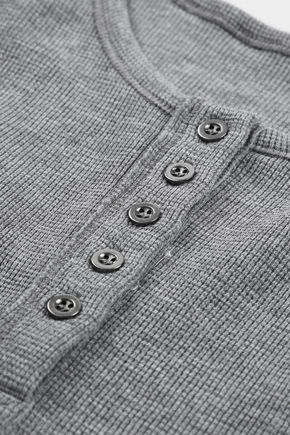 White Casual Waffle Button Front Knit Henley Top