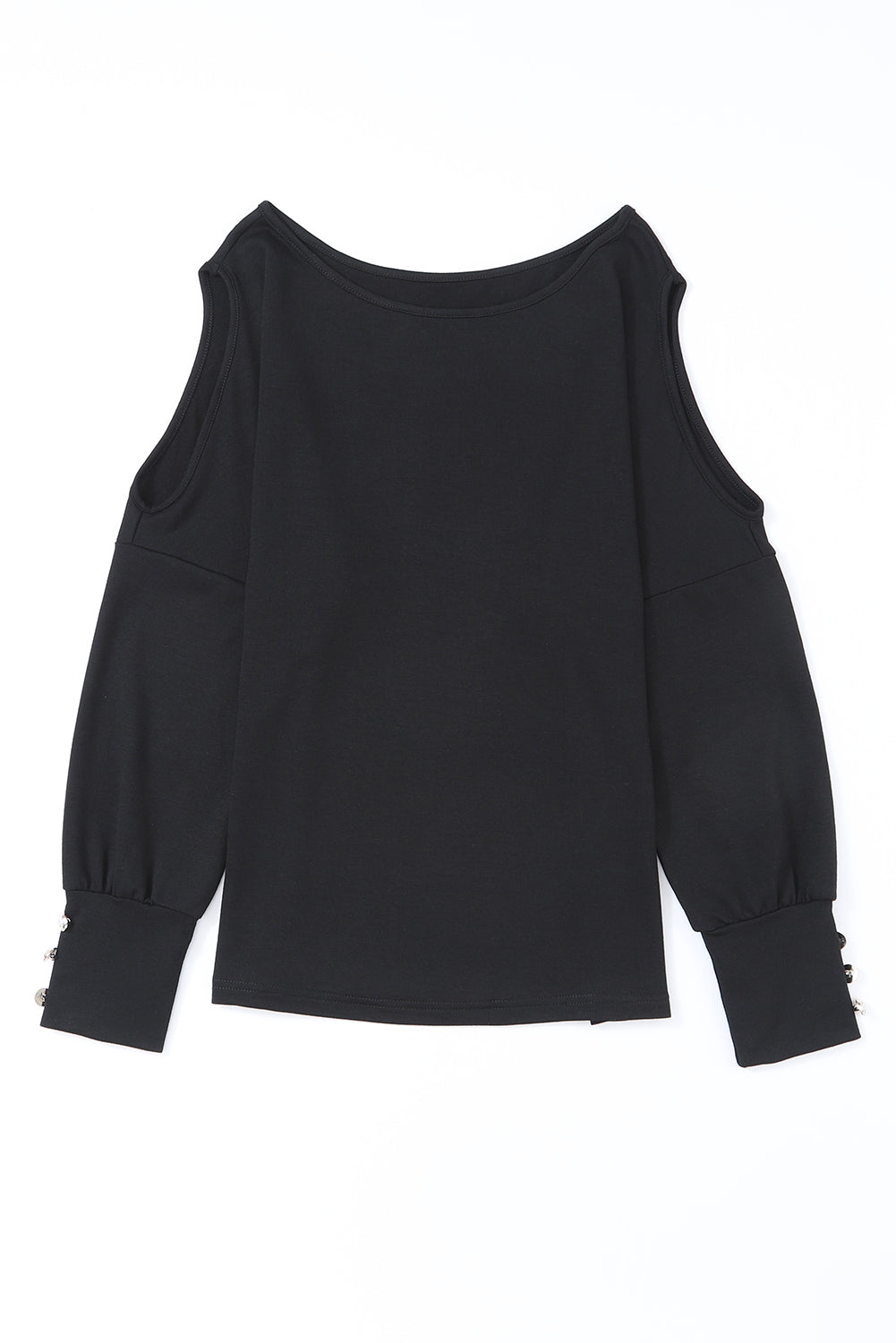 Black Boat Neck Asymmetric Cut Out Long Sleeve Top