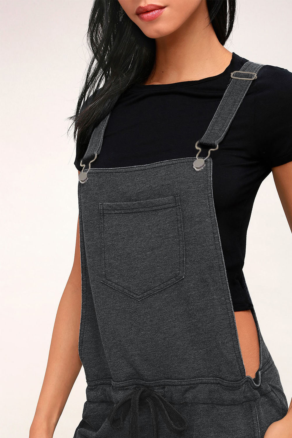 Gray Vintage Washed Drawstring Short Overalls