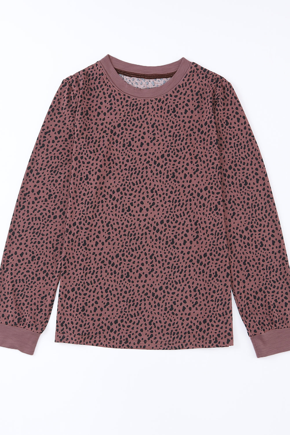 Red Animal Spotted Print Round Neck Long Sleeve Top