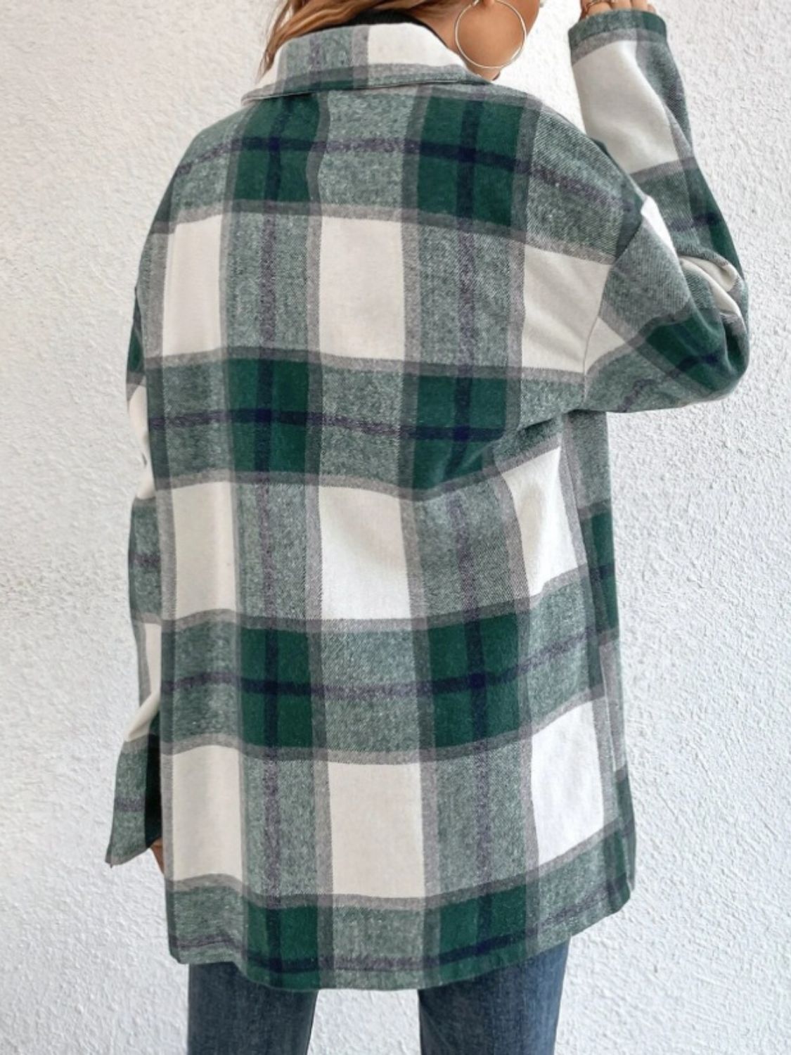 Plaid Collared Neck Dropped Shoulder Shacket