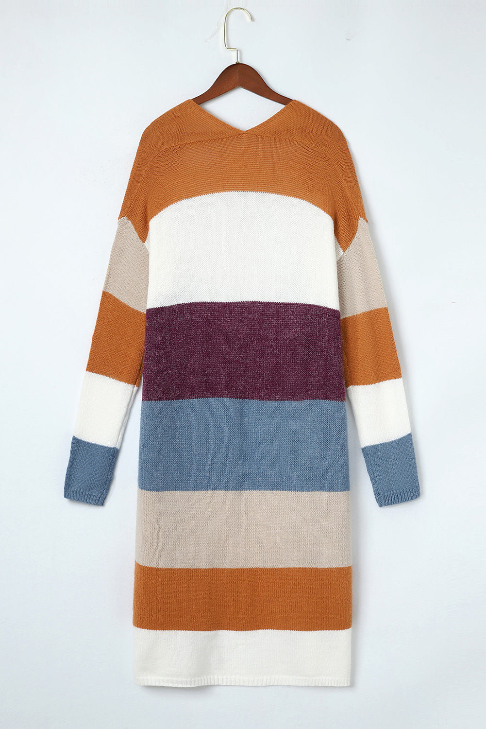 Multicolor Knitted Color Block Open Front Long Cardigan