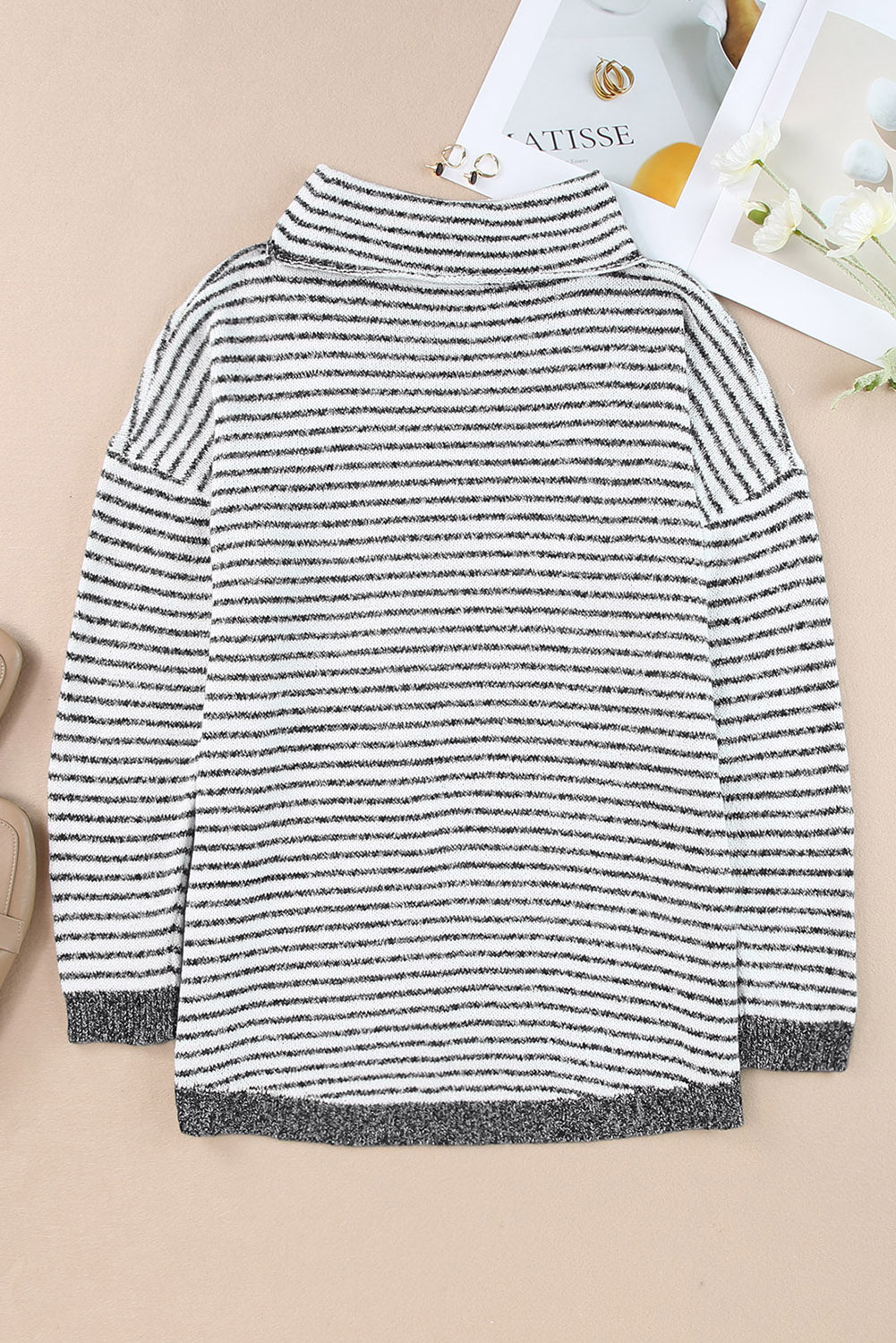 Gray Striped Turtleneck Oversized Sweater