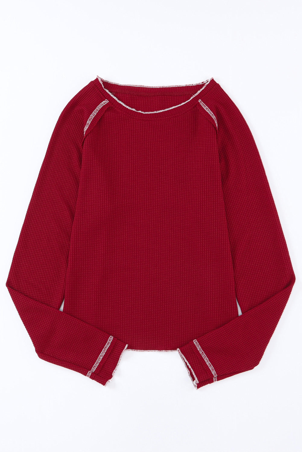 Blue Exposed Seam Textured Pullover Long Sleeve Top