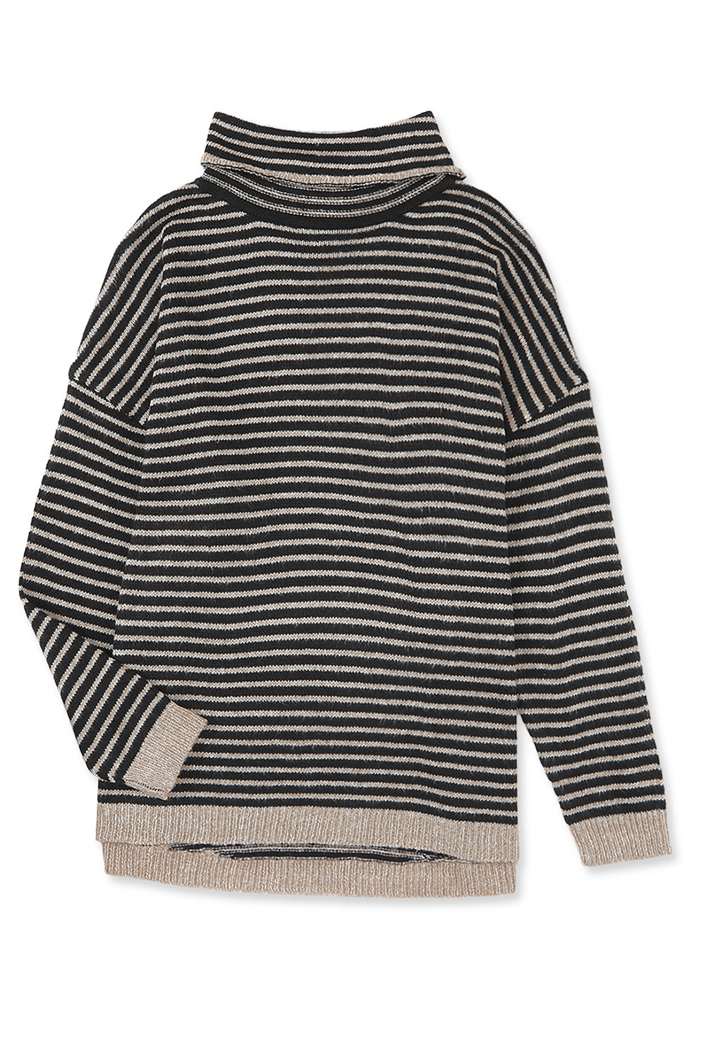 Gray Striped Turtleneck Oversized Sweater