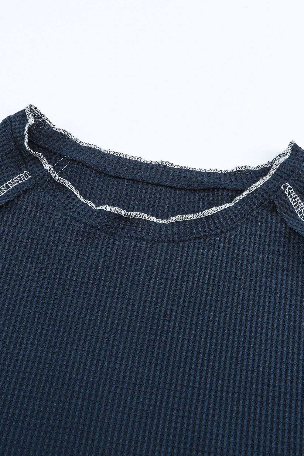 Blue Exposed Seam Textured Pullover Long Sleeve Top
