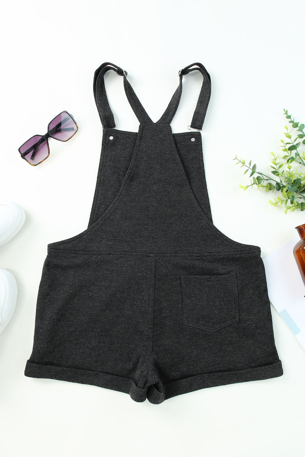 Gray Vintage Washed Drawstring Short Overalls