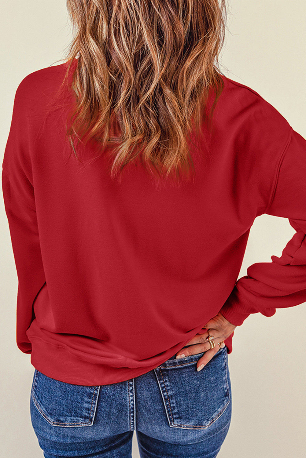 Red Plain Comfy Crew Neck Pullover Sweatshirt