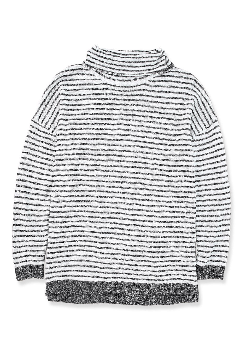 Gray Striped Turtleneck Oversized Sweater