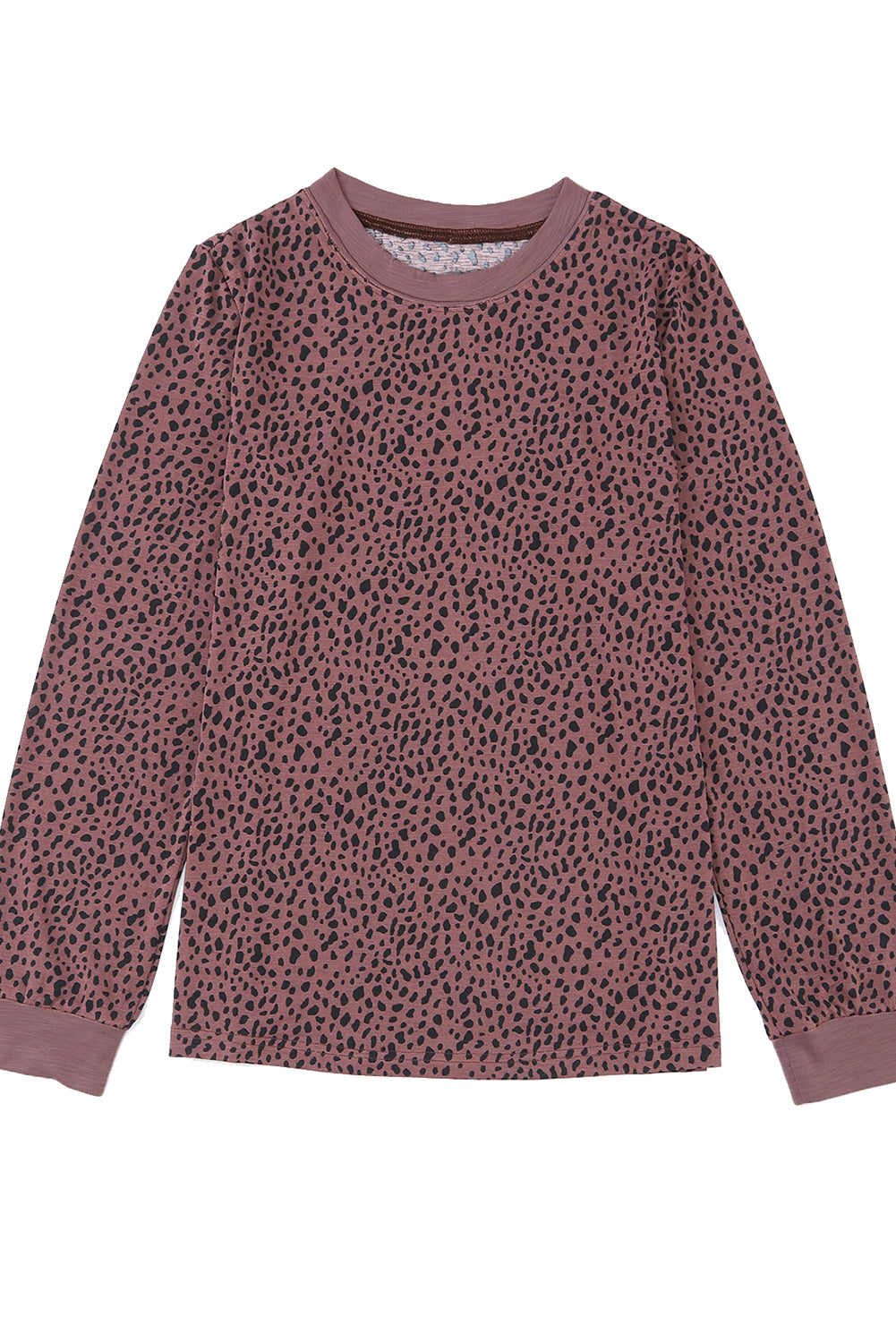 Red Animal Spotted Print Round Neck Long Sleeve Top