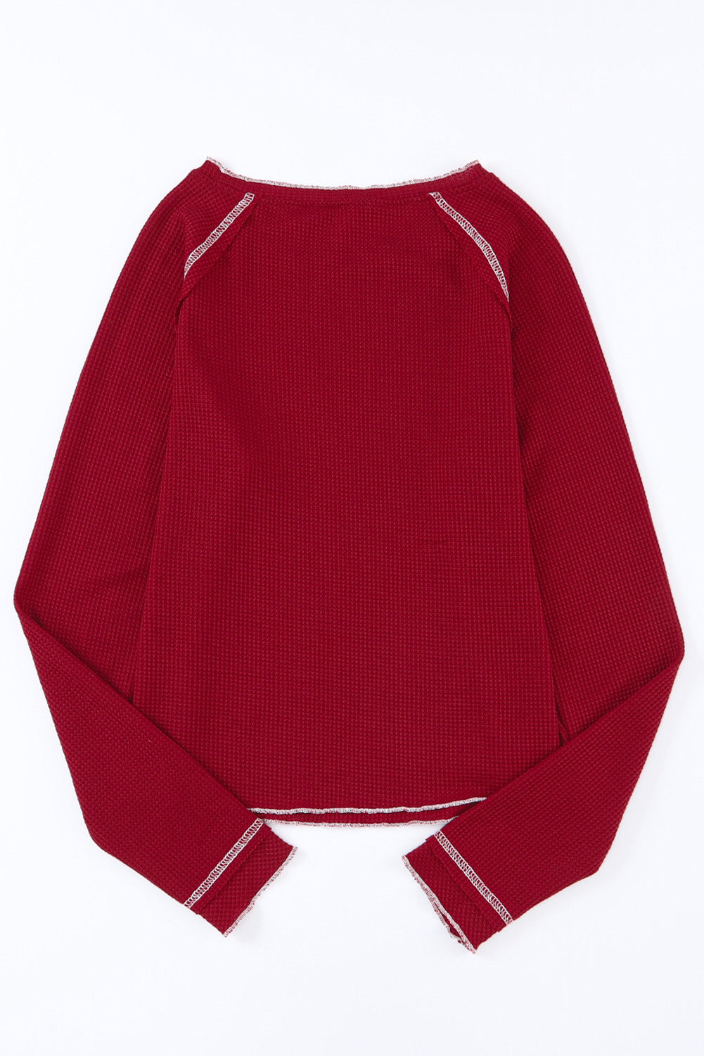 Blue Exposed Seam Textured Pullover Long Sleeve Top