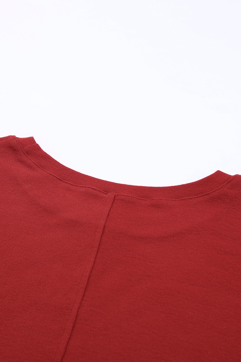 Red Basic Solid Color Seam Patchwork Long Sleeve Top