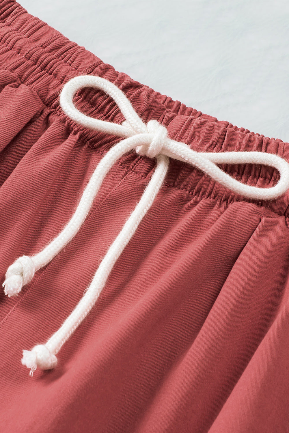 Red Solid Color Drawstring High Waisted Pants with Pockets