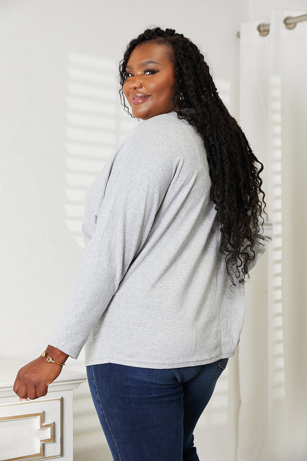 Double Take Seam Detail Round Neck Long Sleeve Top