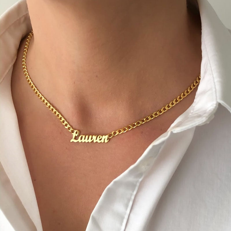 Personalised Name Necklaces For Women and Men Punk Nameplate Jewelry Stainless Steel Curb Chain Custom Letter Necklace Collier