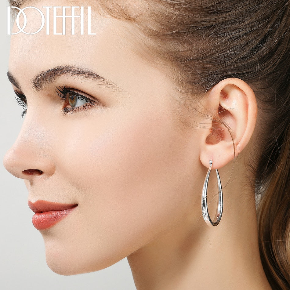 Dotefil 925 Sterling Silver Smooth Circle 41mm Hoop Earrings For Women Lady Gift Fashion Charm High Quality Wedding Jewelry