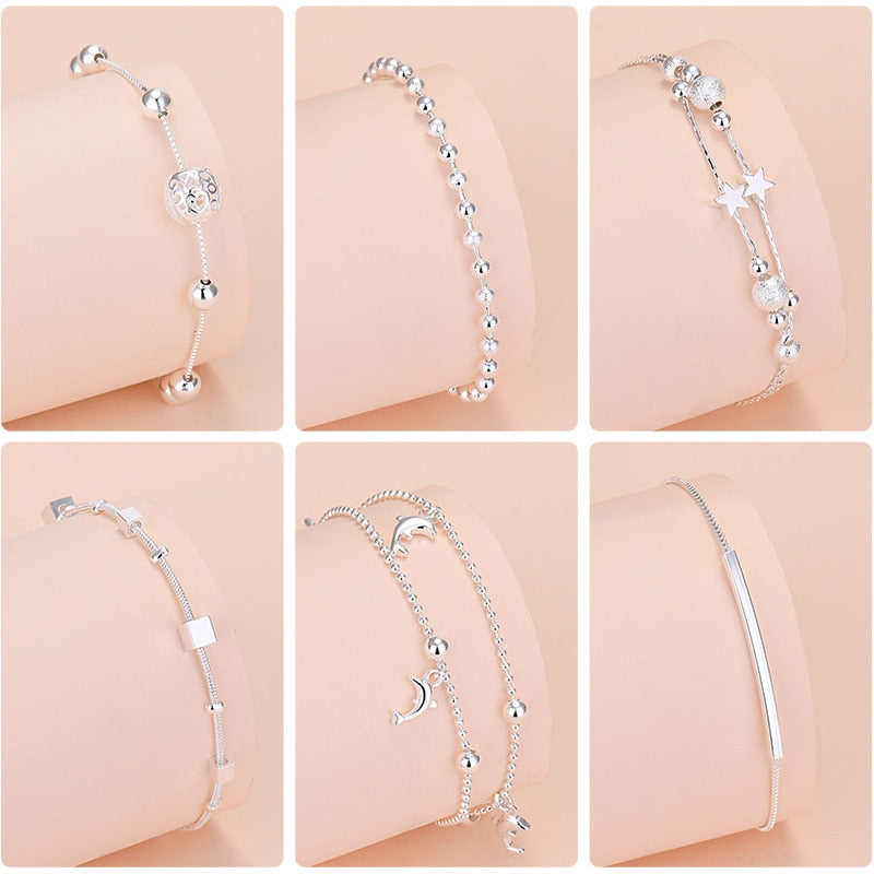 925 Sterling Silver Lucky Bead Charm Bracelet For Women Chain Round Bangles Fashion Luxury Quality Jewelry Christmas Accessories