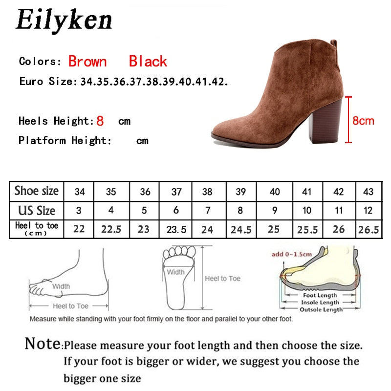 Eilyken 2022 Autumn Faux Suede Ankle Boots Women High Heel Side zipper High top Stacked Block Heel Short Western Cowboy Booties