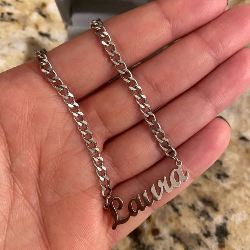 Personalised Name Necklaces For Women and Men Punk Nameplate Jewelry Stainless Steel Curb Chain Custom Letter Necklace Collier