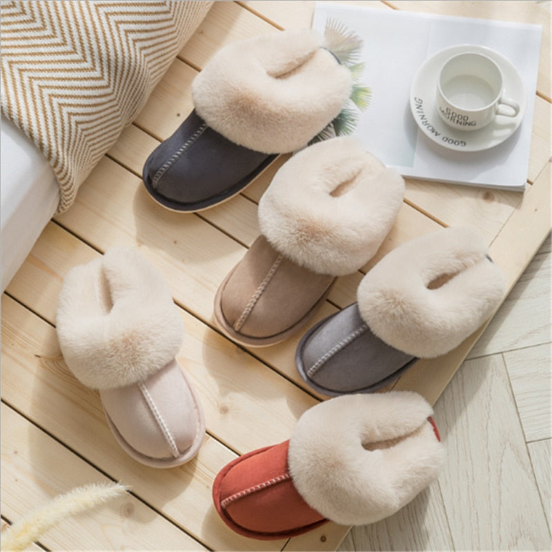 JIANBUDAN Plush warm Home flat slippers Lightweight soft comfortable winter slippers Women&#39;s cotton shoes Indoor plush slippers