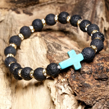 Moon Girl Amazonite Stone 8mm Beaded Cross Bracelets Femme Black Lava Stone Yoga Charm Girls Bracelet For Women Drop Shipping