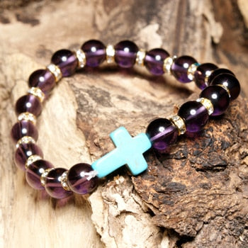 Moon Girl Amazonite Stone 8mm Beaded Cross Bracelets Femme Black Lava Stone Yoga Charm Girls Bracelet For Women Drop Shipping