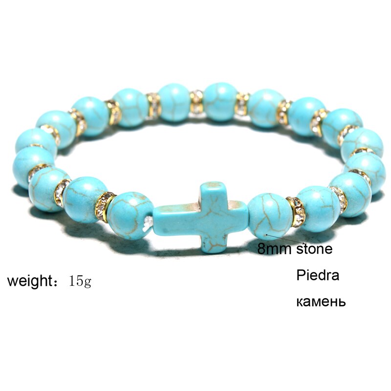 Moon Girl Amazonite Stone 8mm Beaded Cross Bracelets Femme Black Lava Stone Yoga Charm Girls Bracelet For Women Drop Shipping